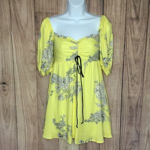 NWT! Yellow Floral Boho Cottagecore Printed Mini Dress Tunic Top